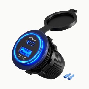 Sparky gniazdo samochodowe USB PD QC 3.0 montażowe LED Niebieski.jpg