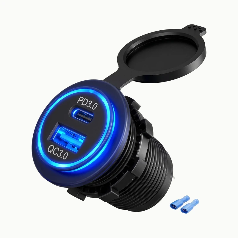 Sparky gniazdo samochodowe USB PD QC 3.0 montażowe LED Niebieski.jpg
