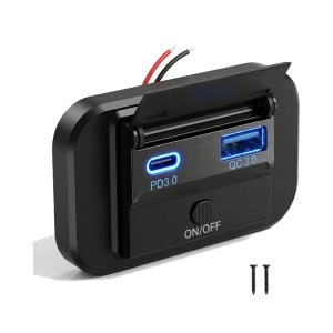 Sparky gniazdo samochodowe montażowe USB PD QC 3.0 LED niebieski ON OFF.jpg