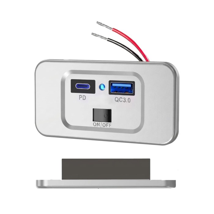 Gniazdo montażowe sparky srebrne USB PD QC 3.0.jpg