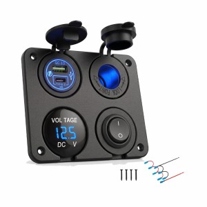 Panel samochodowy Sparky kwadrat 4w1 USB-C PD QC 3.0 Woltomierz ON/OFF LED.jpg
