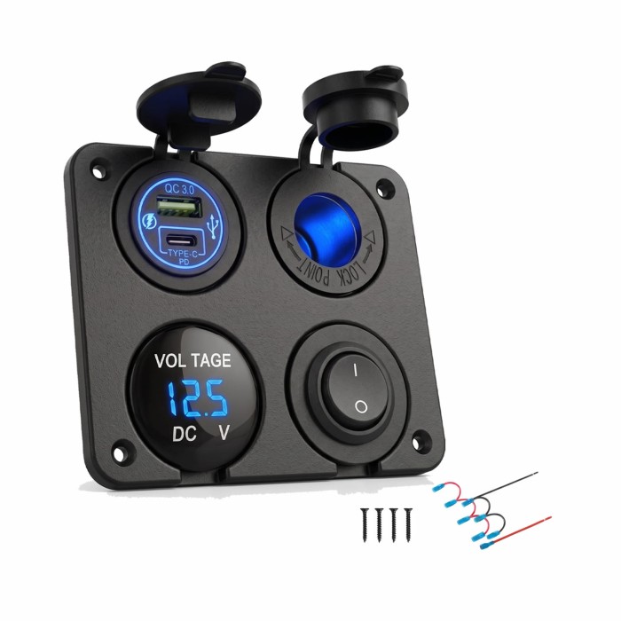 Panel samochodowy Sparky kwadrat 4w1 USB-C PD QC 3.0 Woltomierz ON/OFF LED.jpg