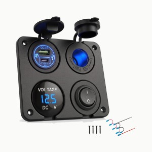 Panel samochodowy Sparky kwadrat 4w1 USB-C PD QC 3.0 Woltomierz ON/OFF LED.jpg