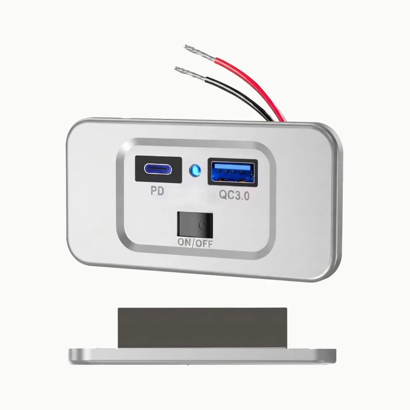 Gniazdo montażowe sparky srebrne USB PD QC 3.0.jpg