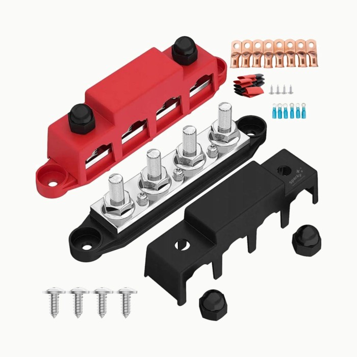 Szyna zbiorcza busbar 300A 4× M8 Zestaw z konektorami Sparky.jpg
