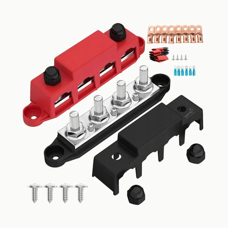 Szyna zbiorcza busbar 300A 4× M8 Zestaw z konektorami Sparky.jpg